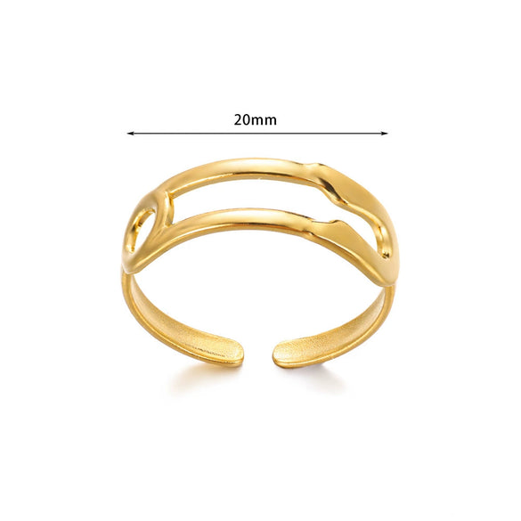 Fashion Stainless Steel Bow Opening Ring Retro Style Real Gold Electroplated