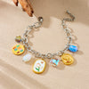 Fashion Stainless Steel Bracelet With Oil Dripping Tulip Moon Star Heart Shape Flower And Geometric Patterns Electroplated