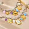 Fashion Stainless Steel Bracelet With Oil Dripping Tulip Moon Star Heart Shape Flower And Geometric Patterns Electroplated