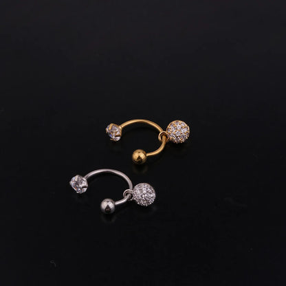 Fashion Stainless Steel C-ring Piercing Flower Zircon Pendant Earrings Wholesale