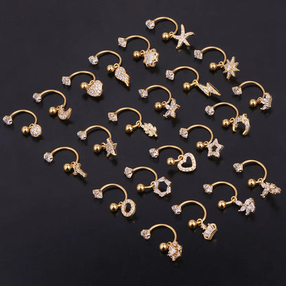 Fashion Stainless Steel C-ring Piercing Flower Zircon Pendant Earrings Wholesale