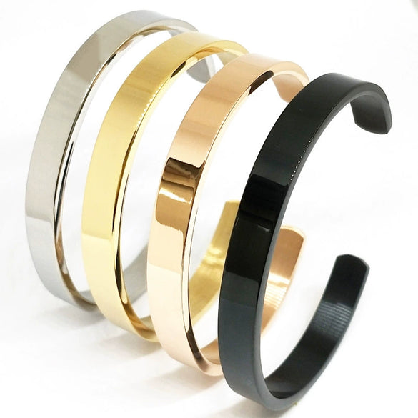 Fashion Stainless Steel C Shaped Open Bracelet For Men With Smooth Finish And Vacuum Plated Craftsmanship