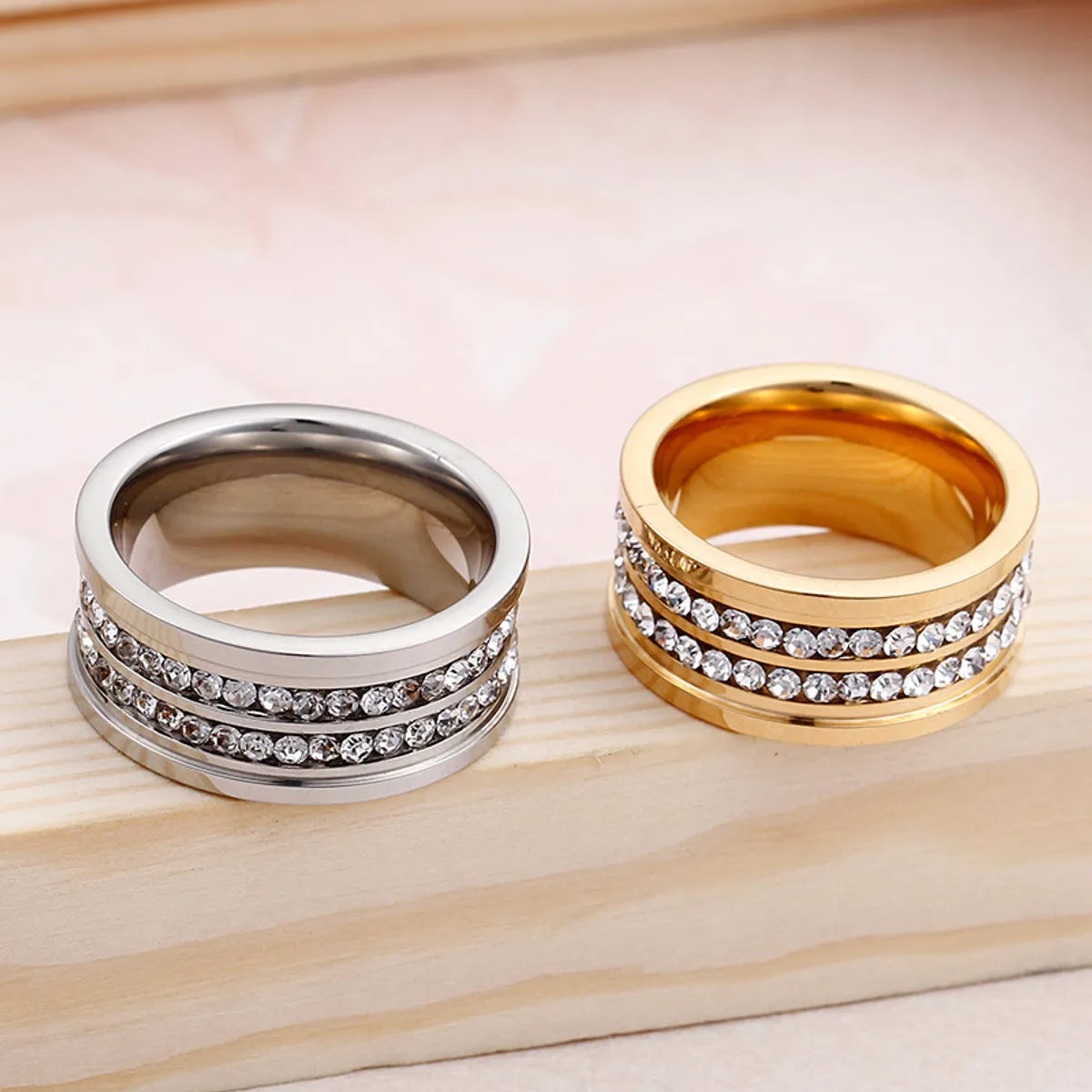 Fashion Stainless Steel Double Row Zircon Ring Wholesale Gooddiy