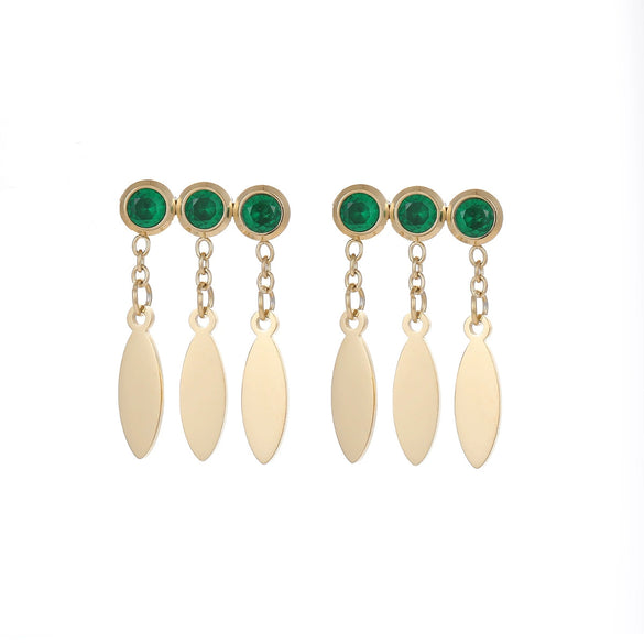 Fashion Stainless Steel Earrings With Geometric Pattern Inlaid With Zircon Tassel Pendant Electroplated For Women