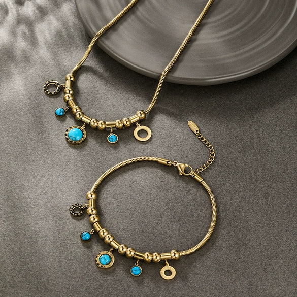 Fashion Stainless Steel Electroplated Jewelry Set With Snake Bone Chain For Women