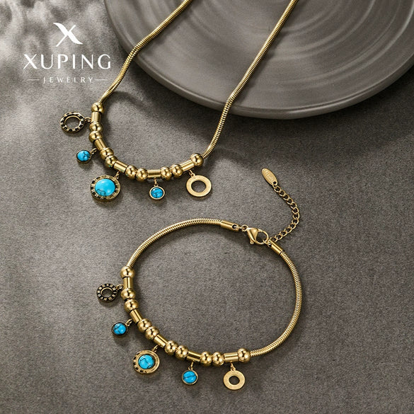Fashion Stainless Steel Electroplated Jewelry Set With Snake Bone Chain For Women