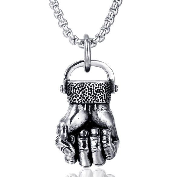 Fashion Stainless Steel Fist Pendant Necklace With Geometric Design And Electroplating
