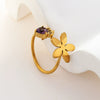 Fashion Stainless Steel Flower Geometric Opening Adjustable Ring With Electroplating For Women