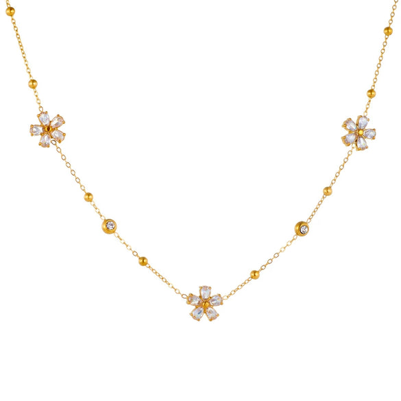 Fashion Stainless Steel Flower Necklace Jewelry Suit With Electroplating Treatment