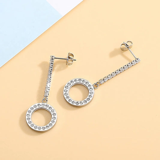 Fashion Stainless Steel Full Diamond Long Women's Creative Hollow Circle Earrings