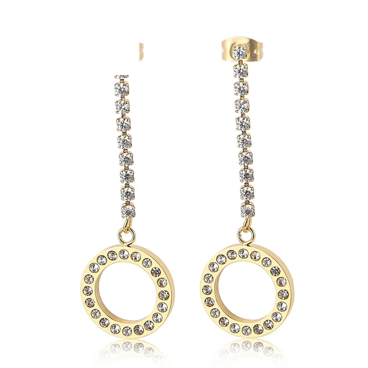 Fashion Stainless Steel Full Diamond Long Women's Creative Hollow Circle Earrings