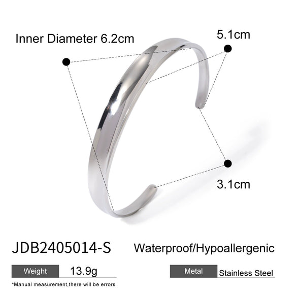 Fashion Stainless Steel Geometric Concave Smooth Opening Bracelet Electroplated Hand Jewelry