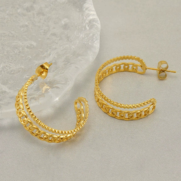 Fashion Stainless Steel Geometric Cut Out Earrings For Women Electroplated