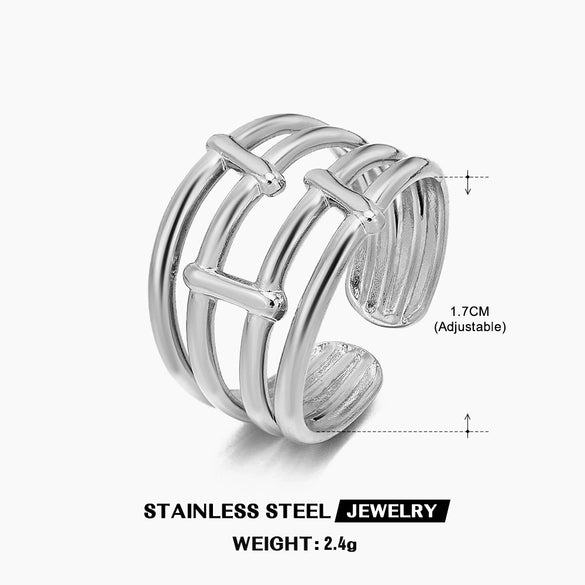 Fashion Stainless Steel Geometric Opening Adjustable Ring With Real Gold Electroplated Treatment