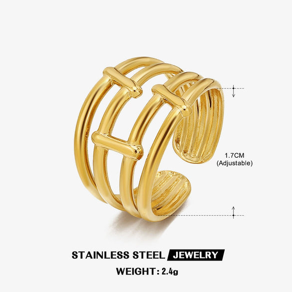 Fashion Stainless Steel Geometric Opening Adjustable Ring With Real Gold Electroplated Treatment