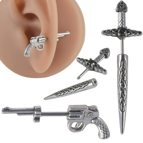 Fashion Stainless Steel Geometric Pistol Straight Rod Ear Studs With Polishing For Unisex
