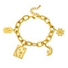 Fashion Stainless Steel Geometric Square Diamond Star Moon Pendant Bracelet Gold Plated