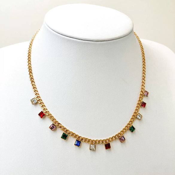 Fashion Stainless Steel Geometric Tassel Zircon Necklace With Electroplating