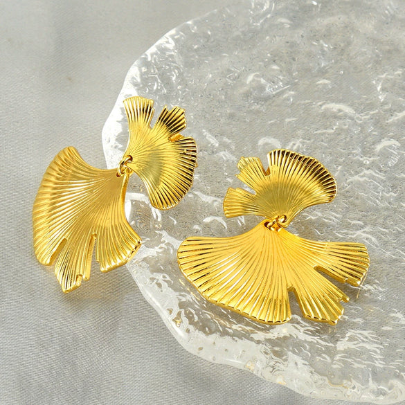 Fashion Stainless Steel Ginkgo Leaf Earrings For Women Electroplated