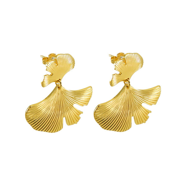 Fashion Stainless Steel Ginkgo Leaf Earrings For Women Electroplated