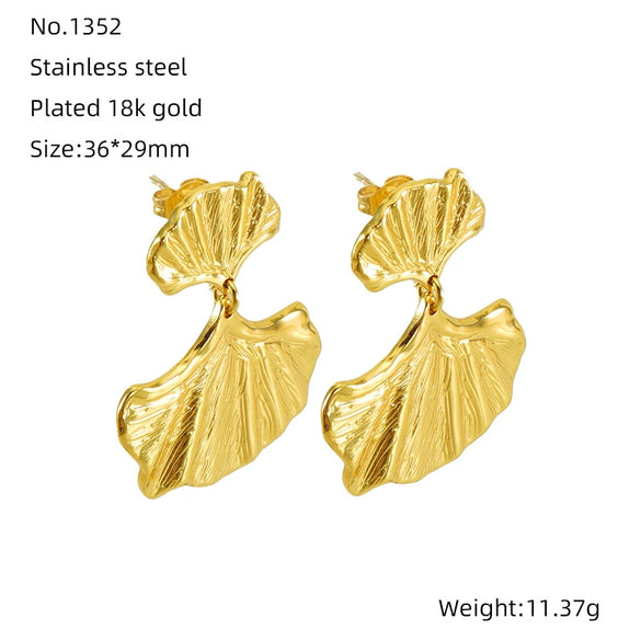 Fashion Stainless Steel Ginkgo Leaf Earrings For Women Electroplated