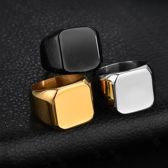 Fashion Geometric Customization Laser Engraving 304 Stainless Steel No Inlaid 18K Gold Plated Men'S Men Band Rings