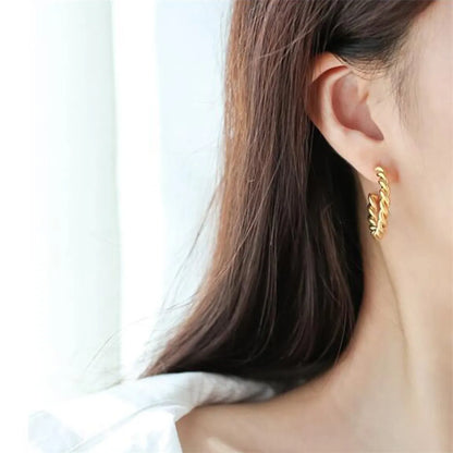 Fashion Stainless Steel Gold-plated C- Shaped Twist Women's Earrings