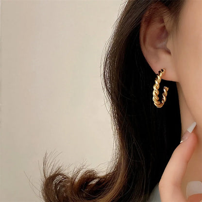 Fashion Stainless Steel Gold-plated C- Shaped Twist Women's Earrings