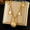 Fashion Stainless Steel Gold Plated Tassel Star Moon Pendant Necklace For Women