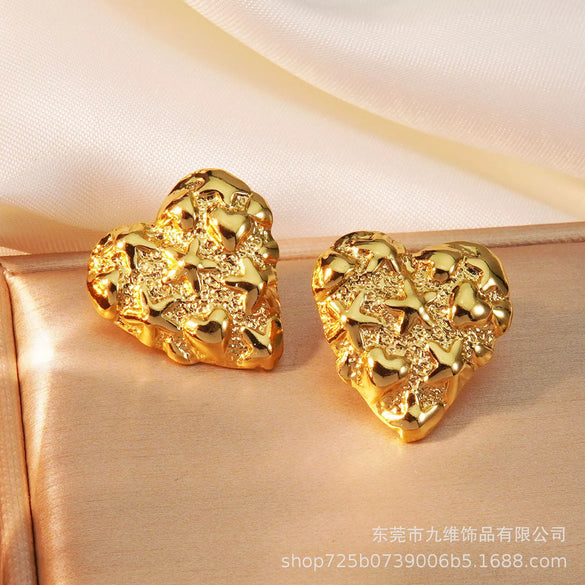 Fashion Stainless Steel Goldplated Asymmetrical Starfish Heartshaped Women's Earrings Polished