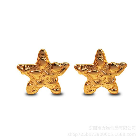 Fashion Stainless Steel Goldplated Asymmetrical Starfish Heartshaped Women's Earrings Polished