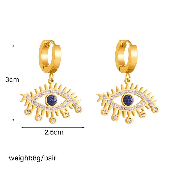 Fashion Stainless Steel Goldplated Hollow Eye Earrings With Inlaid Blue Diamond