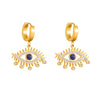 Fashion Stainless Steel Goldplated Hollow Eye Earrings With Inlaid Blue Diamond