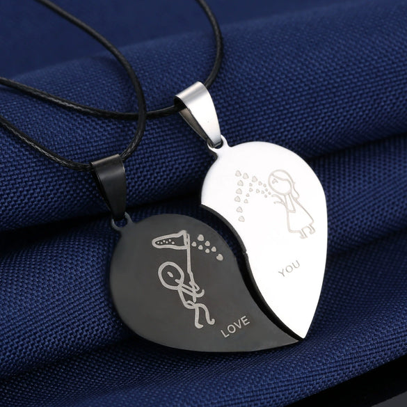 Fashion Stainless Steel Heart Pendant Necklace Set For Couples Electroplated Chain Necklace Gift
