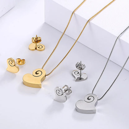 Fashion Stainless Steel Heart-shaped Necklace Earrings Set Wholesale Gooddiy