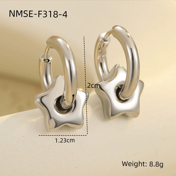 Fashion Stainless Steel Heart Star Geometric Earrings With Electroplating For Women