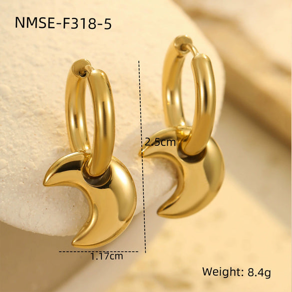 Fashion Stainless Steel Heart Star Geometric Earrings With Electroplating For Women