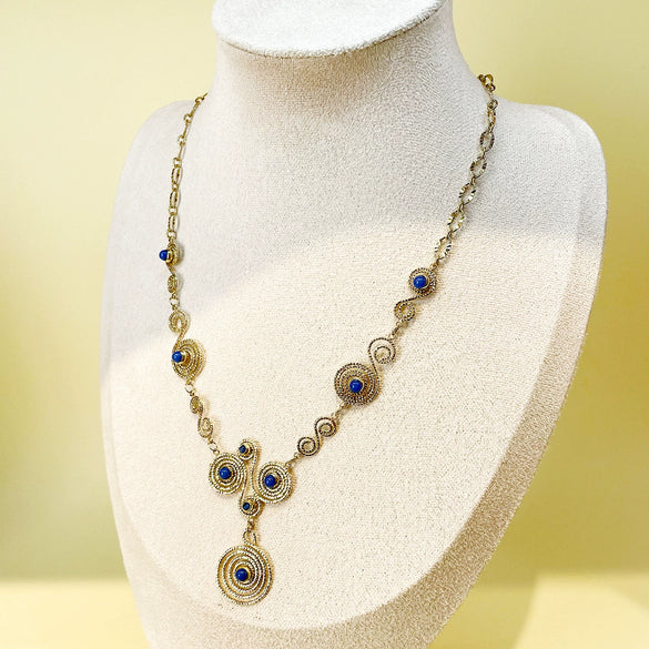 Fashion Stainless Steel Heavy Industry Necklace For Women With Metal Stitching Line Inlaid With Natural Stone And Electroplating Plants And Flowers Style