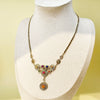Fashion Stainless Steel Heavy Industry Necklace For Women With Metal Stitching Line Inlaid With Natural Stone And Electroplating Plants And Flowers Style