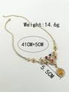 Fashion Stainless Steel Heavy Industry Necklace For Women With Metal Stitching Line Inlaid With Natural Stone And Electroplating Plants And Flowers Style