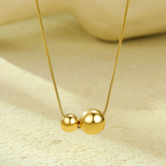 Fashion Stainless Steel Hollow Ball Pendant Necklace Vacuum Electroplated For Women
