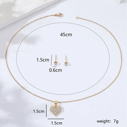 Fashion Stainless Steel Inlaid Zircon Plating 18k Gold Heart Necklace Earrings Set