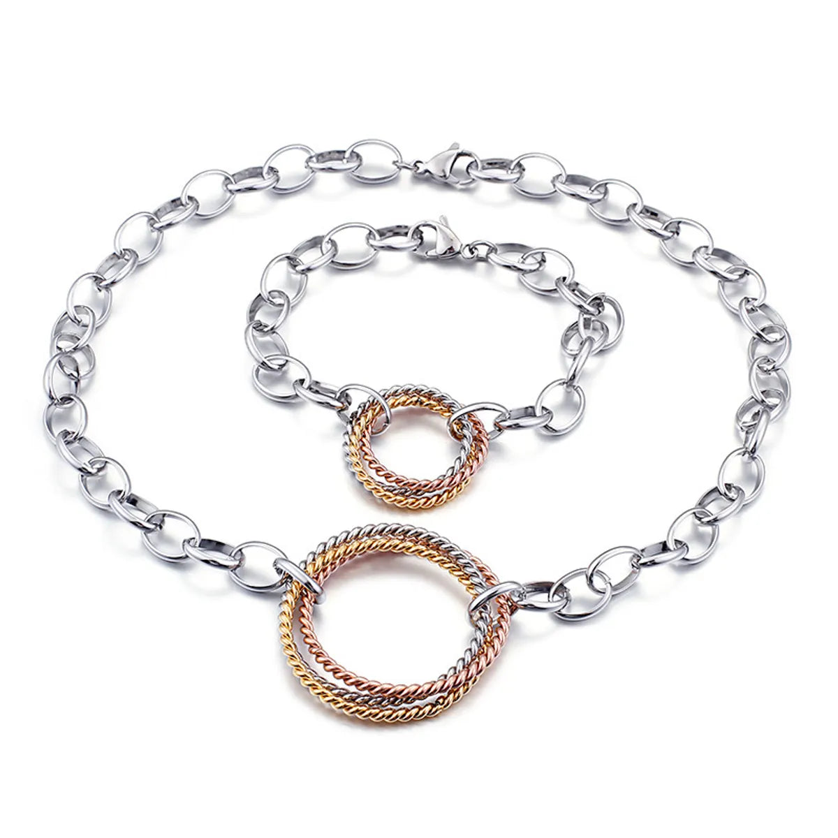 Fashion Stainless Steel Interlocking Necklace Bracelet Two Piece Set Wholesale Valentine's Day Gift