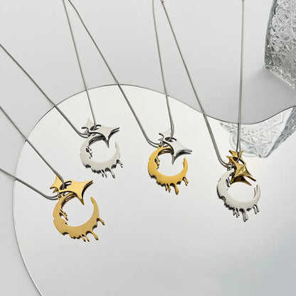 Fashion Stainless Steel Irregular Moon Necklace Daily Unset