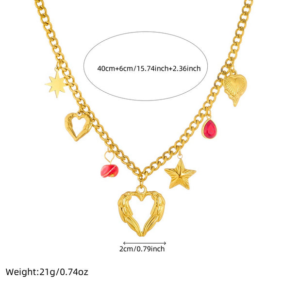 Fashion Stainless Steel Jewelry Necklace With Goldplated Hollow Love And Fivepointed Star Shapes Electroplated Design