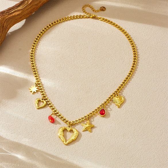 Fashion Stainless Steel Jewelry Necklace With Goldplated Hollow Love And Fivepointed Star Shapes Electroplated Design