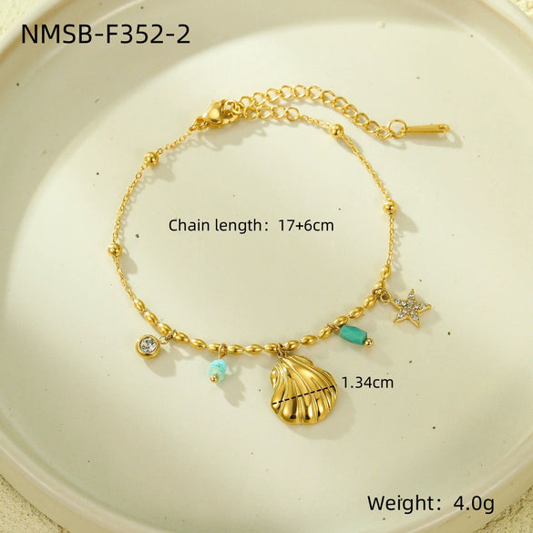 Fashion Stainless Steel 18K Gold Inlaid Zircon And Natural Stone Stars Titanium Steel Women's Bracelet With Electroplating