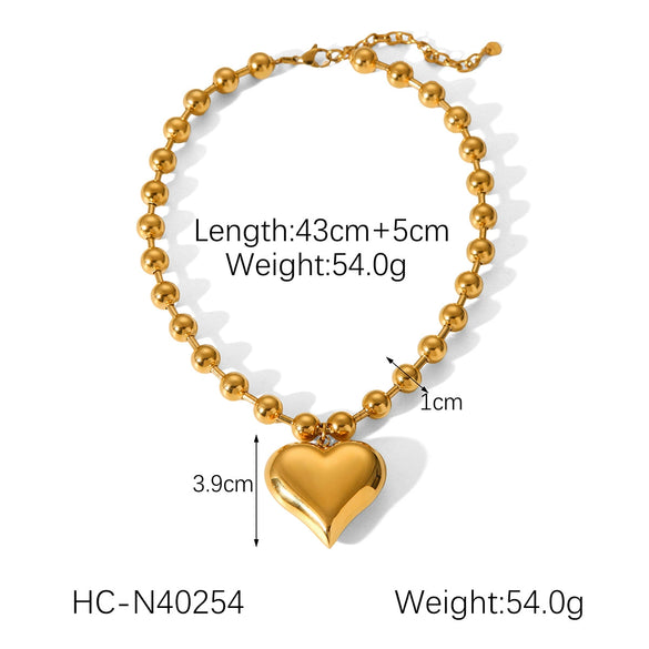 Fashion Stainless Steel Love Women's Necklace With Peach Heart Pendant And Ball Chain Titanium Steel Electroplating