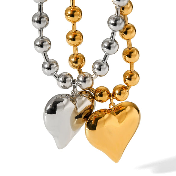 Fashion Stainless Steel Love Women's Necklace With Peach Heart Pendant And Ball Chain Titanium Steel Electroplating