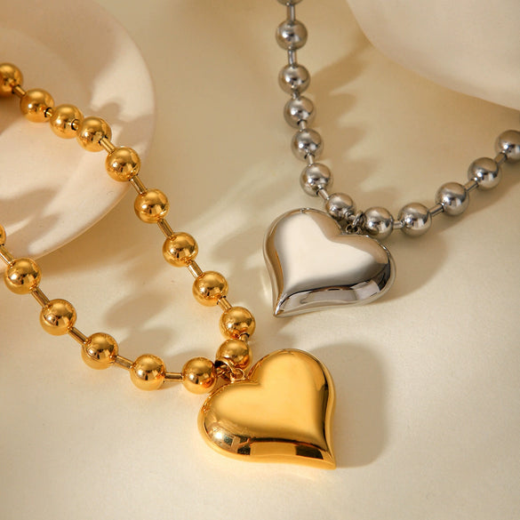 Fashion Stainless Steel Love Women's Necklace With Peach Heart Pendant And Ball Chain Titanium Steel Electroplating